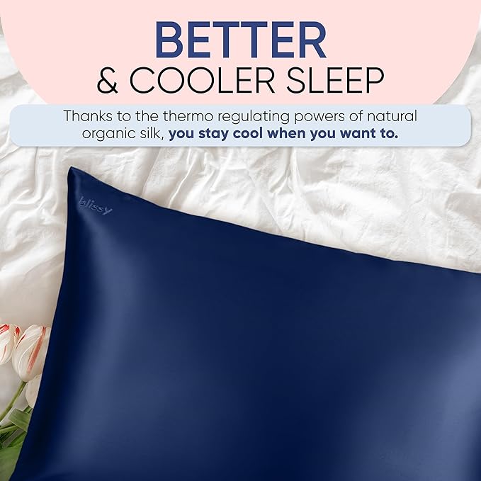 Blissy Silk Pillowcase - 100% Pure Mulberry Silk - 22 Momme 6A High-Grade Fibers - Silk Pillow Cover for Hair & Skin - Regular, Queen & King (Blue, King)