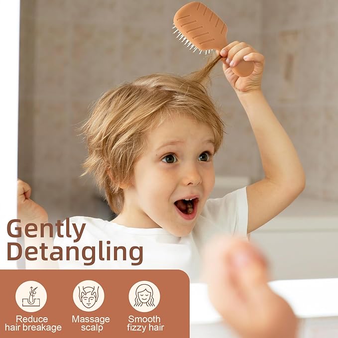 Mini Hair Bursh for Women Men and Kids, Protable Travel Size Hair Brush for Pockets Purses, Mini Detangler Brush for All Hair Types, Small Paddle Brush for Detangling (Brown)