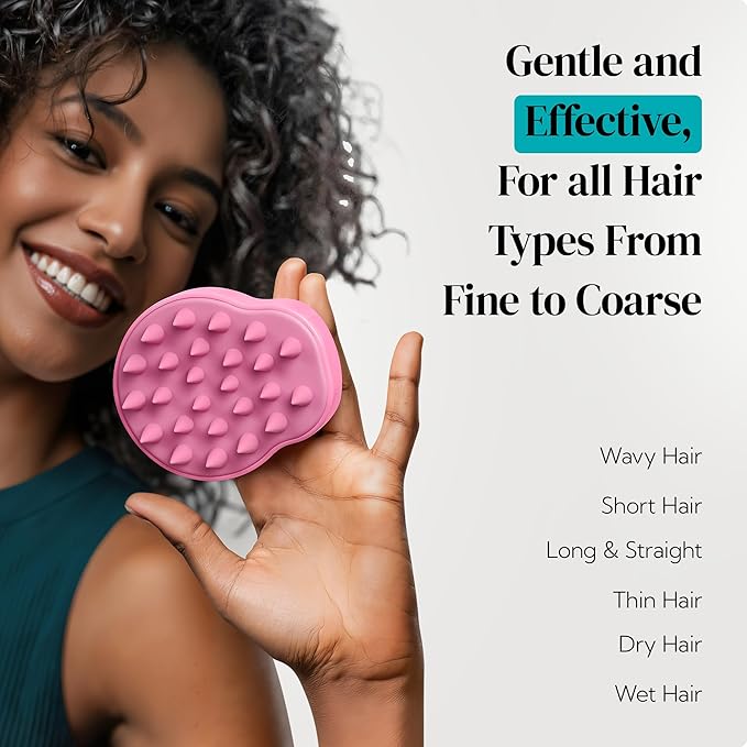 HEETA Hair Scalp Massager Shampoo Brush 2 Pack, Soft Silicone Bristles to Remove Dandruff, Waterproof Hair Scrubber for Both Wet Dry Use, Suitable for Men & Women (Pink & Purple)