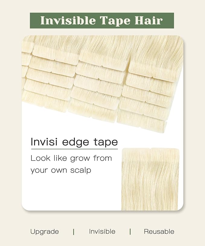 SURNEL Injected Tape in Hair Extensions Human Hair 22 Inch Platinum Blonde Upgraded Seamless Remy Invisible Tape in Extensions 20 Pcs 50g(#60,22)