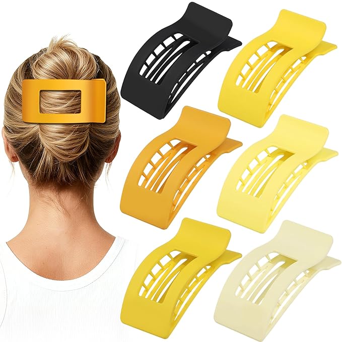 French Flat Hair Clips for Women 6pcs Hair Claw Clips for Thick or Thin Hair Matte Claw Clips for Girls Barrettes Non-Slip Strong Hold Hair Accessories for Women (Yellow)