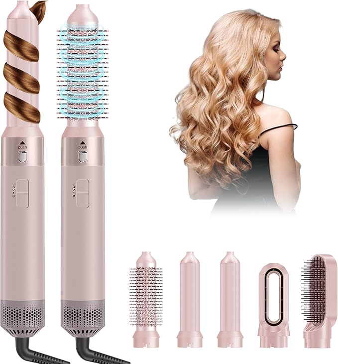 5 in 1 Blow Dryer Brush, Negative Ion Hair Dryer Brush Set Hot Air Brush Auto Air Styler Curling Wrap Air Curler, Detachable Hair Styling Tools for Curling Volumizing Straightening, 3 Temp