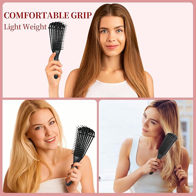 Hair Brush set for Curly, Detangling Hair Brush for Afro America/African Hair Textured 3a to 4c, Detangler Brush for Women Men Kids Styling Defining (Black)
