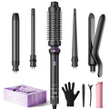 5 in 1 Curling Iron, Curling Wand Set with Thermal Brush, Flat Iron Hair Straightener, 3 Ceramic Irons (0.35"-1"), 13 Adjustable Temps, Hair Curler Waver with Heat Resistant Mat, Glove, Clip
