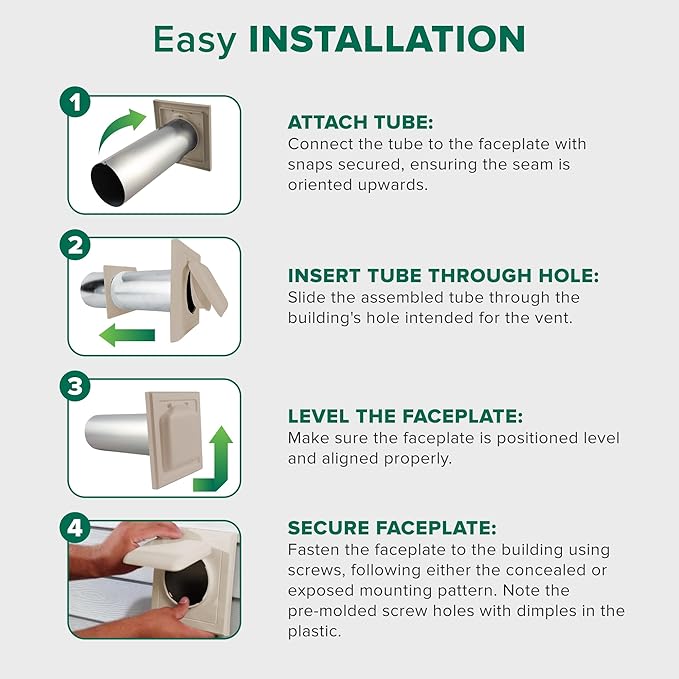 NO-PEST VENT, Exclusive Dual Door Dryer Vent Cover Outdoor 4 inch or Bathroom fan, Made in USA w Highest UV Resistant Plastic in any Outdoor Vent Cover (Tan, 4 inch With 12" Duct Tube)