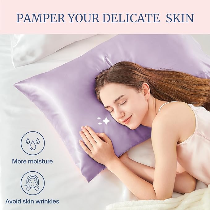 BEDELITE Satin Pillowcase for Hair and Skin, Super Soft and Cooling Similar to Silk Pillow Cases 2 Pack with Envelope Closure, Gift for Women Men(13"x18" Toddler Size, Lavender)