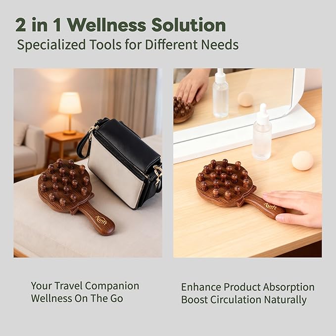 Wooden Scalp Massager Tool set, Christmas Gifts for Mon, Head Massager Brush for Hair Growth, Curl Detangler Brush, Travel Wet Hair Brush, Body Gua sha tool for Lymphatic Drainage Stress Relief