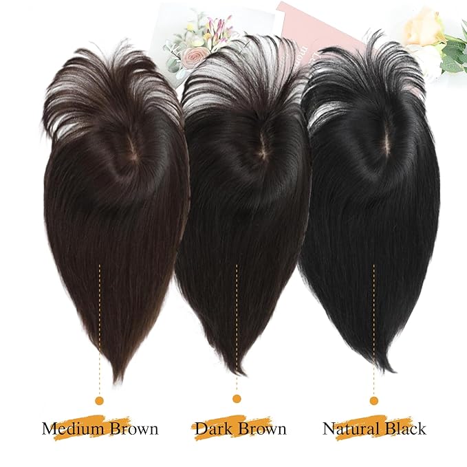 YAMI Hair Toppers for Women 8x9inch Skin Scalp Hair Topper with Bangs 15 Inch HairPieces for Women with Hairloss (Natural Black)