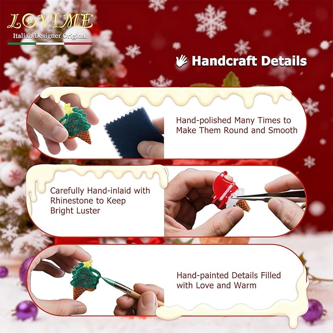Original Italian Designed Mini Christmas Hair Claw Clips for Women, Strong Grip Plant-Based Acetate Hair Clips for Girls, Cute Christmas Tree Santa Ice Cream Hair Accessories With Gift Box 2pcs