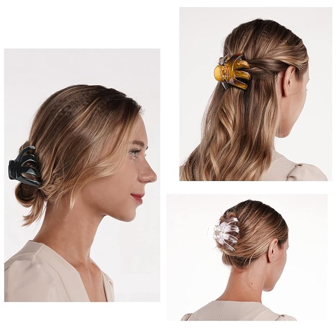 MAORULU Big Claw Hair Clips for Women and Girls, Strong Hold, 6 Packs (Black, Clear, Tortoise)
