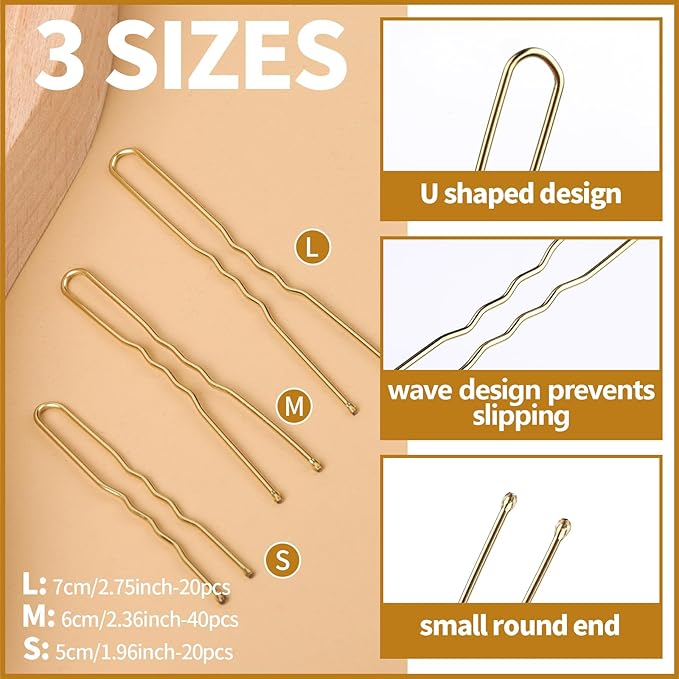 Teenitor Hair Nets and U-Pins Set - 40 Invisible Mesh Nets with Elastic Edge, 80 U-Shaped Pins for Ballet Buns, Sleeping, Wigs (Dark Blonde)