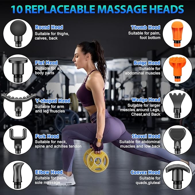 TOLOCO Massage Gun, Muscle Massage Gun Deep Tissue for Athletes with 10 Massage Heads, Electric Percussion Massager for Any Pain Relief, Christmas Gifts for Women, Men, Silver