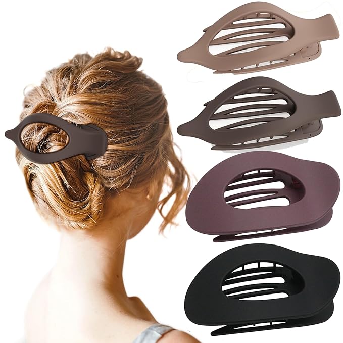 Flat Hair Claw Clips for Women,Matte Medium Hair Clips for Thick & Thin Hair- Comfortable Everyday Use for Office, Yoga, Party & Casual Styling (4PCS E)