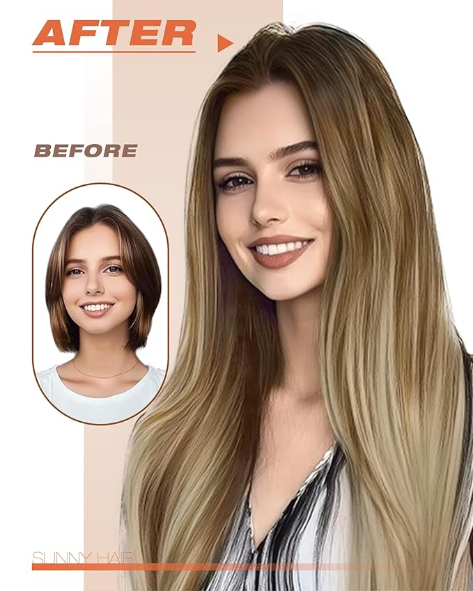 Sunny Hair Tape in Hair Extensions Medium Brown Balayage Blonde Tape in Hair Extensions Human Hair, 22 inch Remy Hair Extensions Tape in 20Pcs 50g