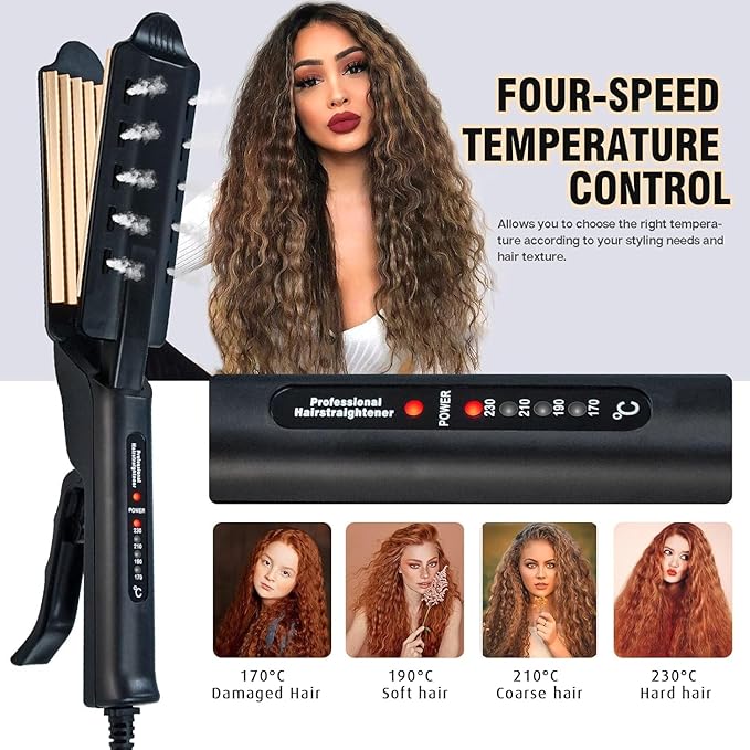2 Inch Hair Crimper for Volumizing & Textured Styles, Ceramic Crimping Iron with Anti-Static Technology, 4 Adjustable Heat Settings 300°F-450°F, 110-240V Travel Hair Styling Tool for Women