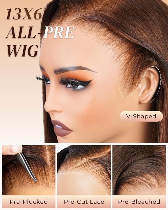 Arabella 13x6 Chocolate Brown Lace Front Wig 210% Brown Glueless Wig Human Hair Real HD Lace Front Wig True Pre Plucked Pre Bleached Pre Cut Glueless Wig (20inch,13x6 Chocolate Brown Straight wig)