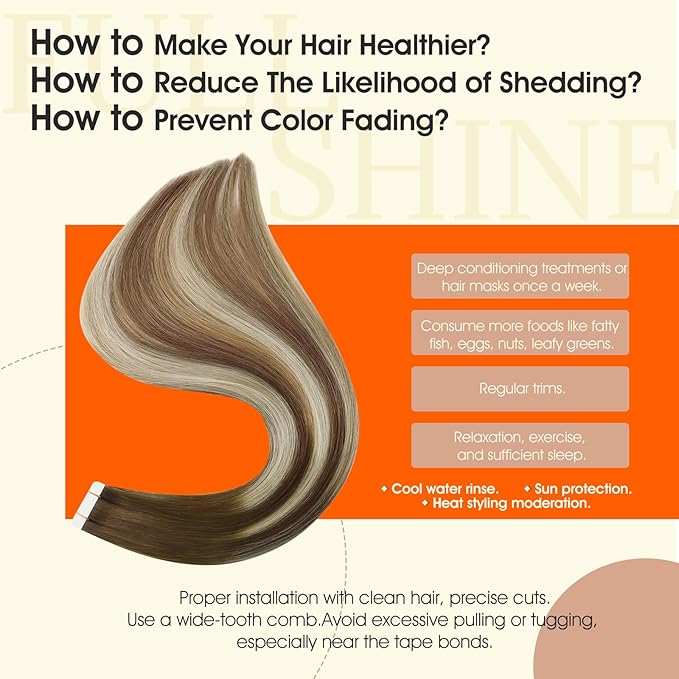 Full Shine Hair Extensions Tape in Color 4 Brown Fading to 27 And 60 Blonde Highlight 8 Brown Tape in Hair Extensions 20Inch Invisible Seamless Extensions Straight Remy Human Hair 50Gram 20Pcs