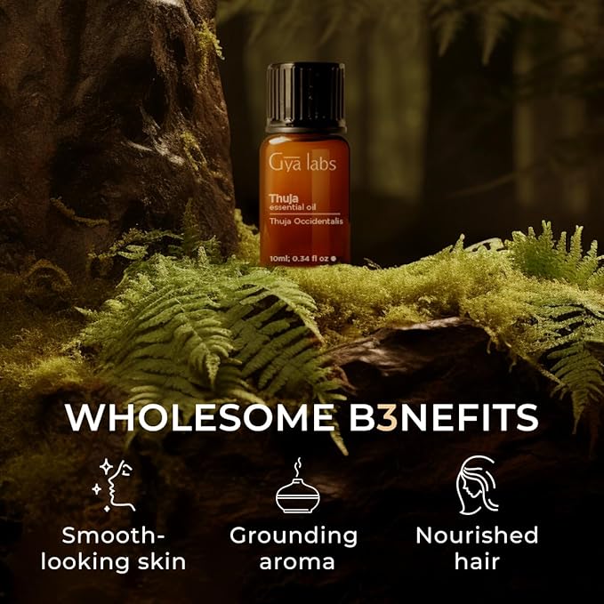 Gya Labs Thuja Essential Oil - 0.34 Fl Oz - for Hair, Skin, Diffuser, Aromatherapy & DIY Candle Making Scent