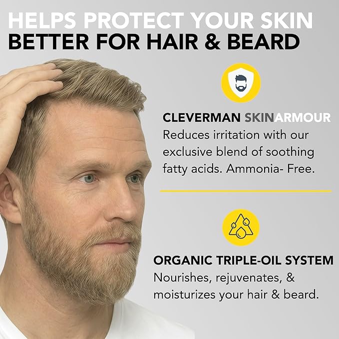 Cleverman Medium Blond All-in-One Reusable Kit for Men's Natural-Looking Gray Coverage - Professional-Quality Hair, Beard & Mustache Color, Ammonia-Free
