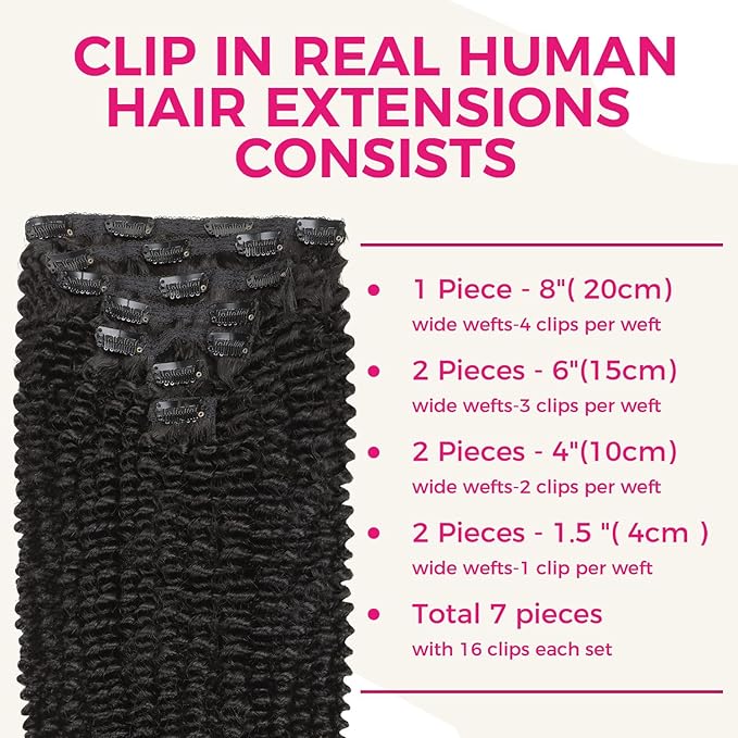 Lashey Clip in Hair Extensions Real Human Hair 120g 7pcs Natual Black Kinky Curly 20 Inch Remy Human Hair for Black Women