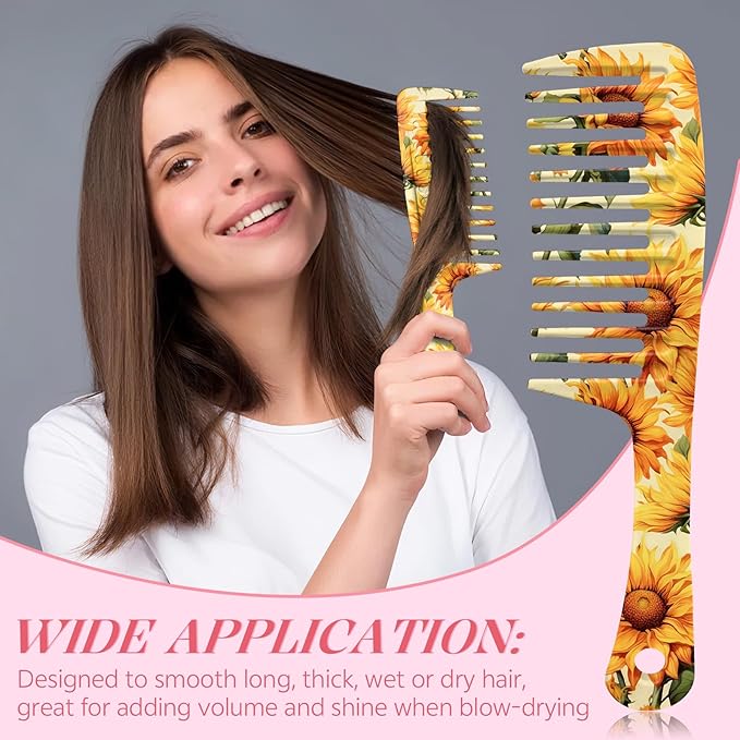 Wide Tooth Comb,Effortless Tangle Removal for Curly, Wet, Long Hair Wet,Cute Aesthetic Design for Women Men and Girls (Yellow-05)