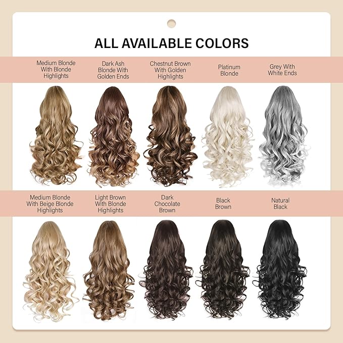 24 Inch Ponytail Extension, Layered Ponytail Extensions for Women, Soft Wavy Claw Clip in Ponytail Extension, Natural Synthetic Hair Pieces for Women (Color: Salt and Pepper)