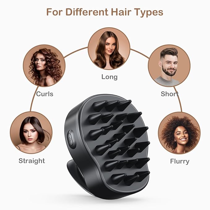 Electric Scalp Head Massager Cordless Hair Massage Waterproof Head Massager 3-Level Vibration Wet & Dry Use for Thick Thin Curly Hair Care Black