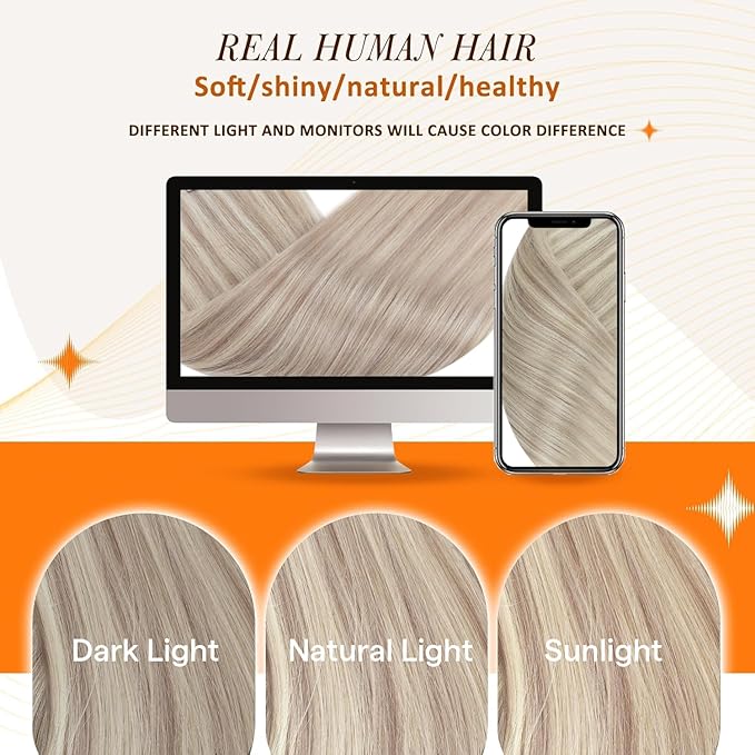 Full Shine Clip in Hair Extensions 18 inch 140g 8Pcs Seamless Hair Extensions Clip in Ash Blonde Highlight Bleach Blonde Remy Hair Clip ins for Women