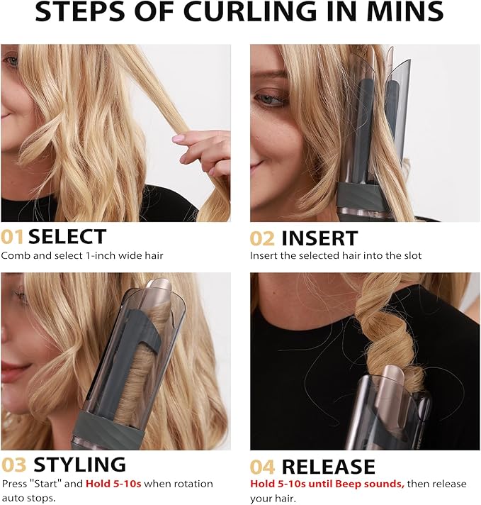 Zavarea Automatic Rotating Curling Iron for Long Hair - 1 Inch Curling Wand for Beach Waves & Loose Curls, Easy Hair Curler for Beginners, Anti-Scald & Frizz-Free, Dual Voltage for Travel