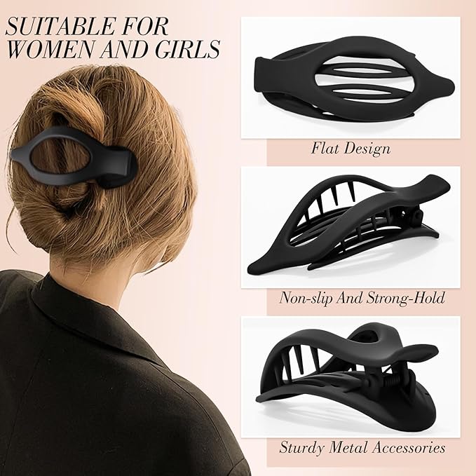 Obeoby 6 Pcs Flat Hair Clips for Women, 3 Types French Flat Claw Clips Hair Accessories Large Medium Barrettes Flowers Duckbill Stocking Stuffers Christmas Gifts (Coffee, Black)