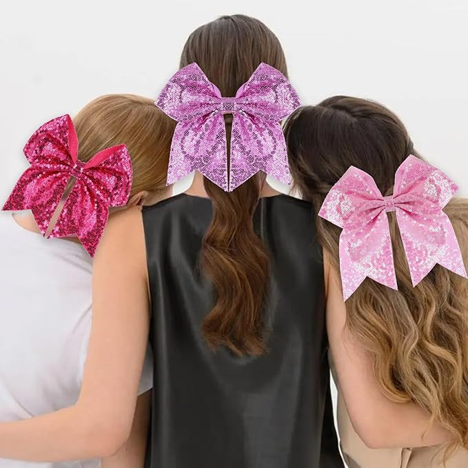 Large Glitter Cheer Bows Clips, Jumbo Big 7 Inch Cheerleading Sequin Hair Bow Hair Accessories for Teens Girls Football Sports Cheerleader Outfit Uniform (Light Purple)