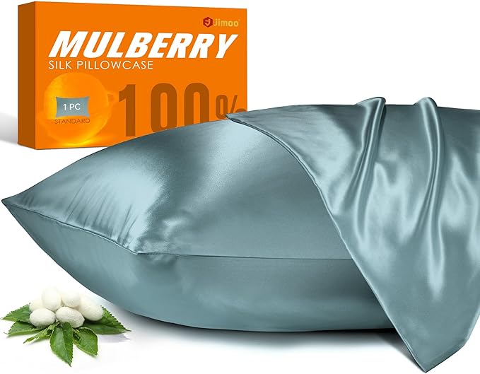 100% Mulberry Silk Pillowcase for Hair and Skin, 22 Momme Pure Natural Silk Pillow Case Both Sided with Zipper, Pillow Cover for Women Mom Men (Airy Blue, Queen 20''×30'', 1 Pack)