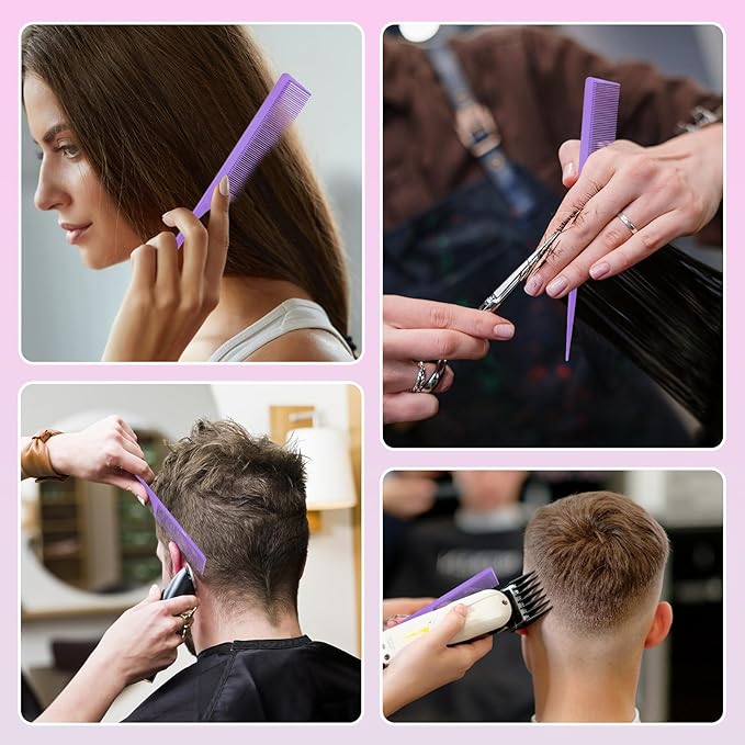 Rat Tail Comb for Women: 2Pcs Purple Fine Tooth Parting Tip Carbon Fiber Root Teasing Anti Static Hair Comb