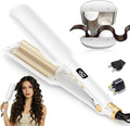 Curling Iron Hair Crimper Waver, 1/2 Inch Beach Waves Curling Wands, Ceramic 2 Barrels Deep Waver, Dual Voltage Hair Culer Tools with EU/UK Plug Adapter, 12 Temps, 30S Fast Heat up, Auto-Off (White)