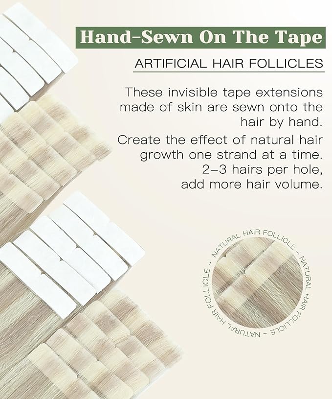 SURNEL Injected Seamless Tape in Hair #18P60 Ash Blonde with Platinum Blonde Seamless Tape Ins Upgraded Seamless Remy Invisible Tape in Extensions 16 Inch 20 Pcs 35g(#18P60,16)
