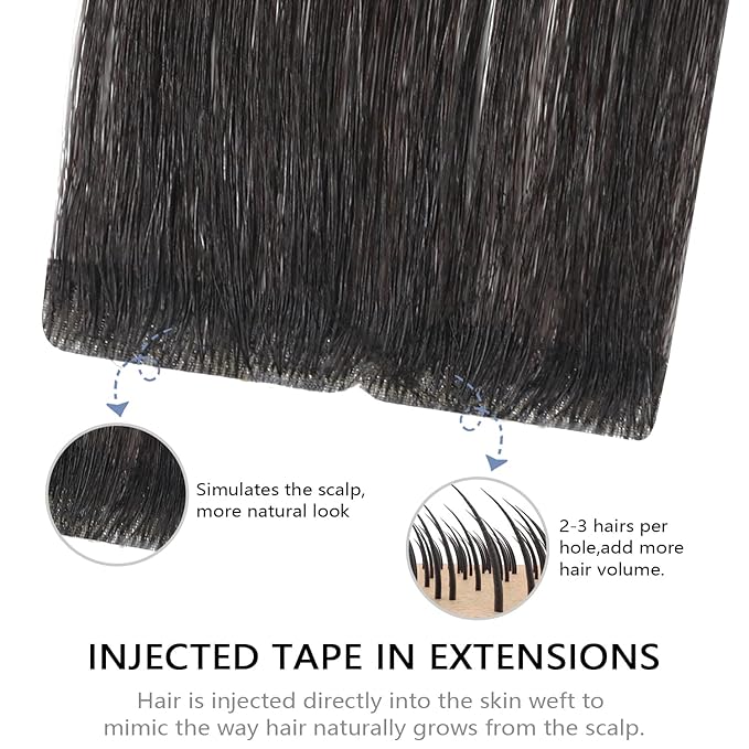 COOKAYU Invisi Edge Tape in Extensions Human Hair, Natural Black Seamless Injected Tape Ins Remy Hair 18Inch 40g 20pcs Straight Extensions Silky Smooth