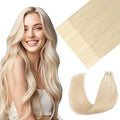 Youngsmile Injection Tape in Hair Extensions Human Hair #60 Platinum Blonde 20pcs 30g 14 Inch Injected Tape in Hair Extensions Real Human Hair Tape ins (#60,14'')