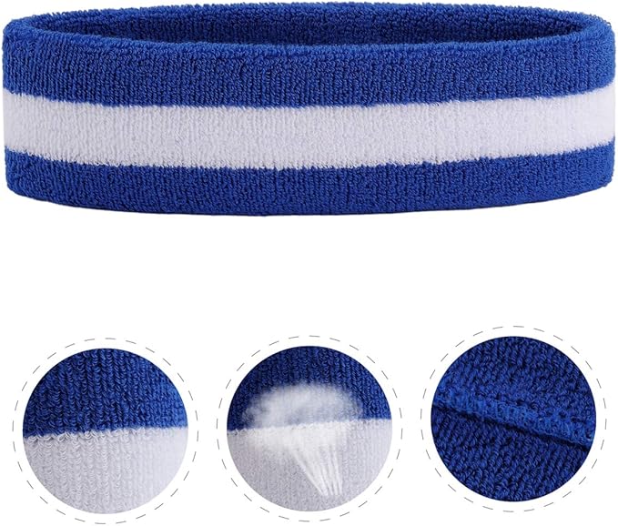 ONUPGO Sweatband Headbands for Men & Women -12PCS Sports Headbands Moisture Wicking Athletic Cotton Terry Cloth Headband for Tennis,Basketball,Football,Gym,Working Out