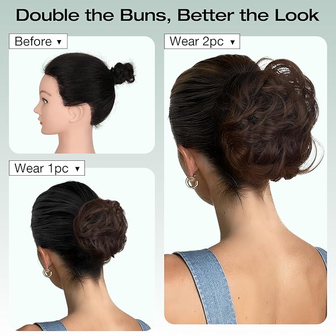 Messy Bun Hair Piece Wavy Curly Scrunchies Fluffy Donut Thick Updo Elegant Chignon Hairpieces for Women Girls, Bleach Blonde 1.4oz