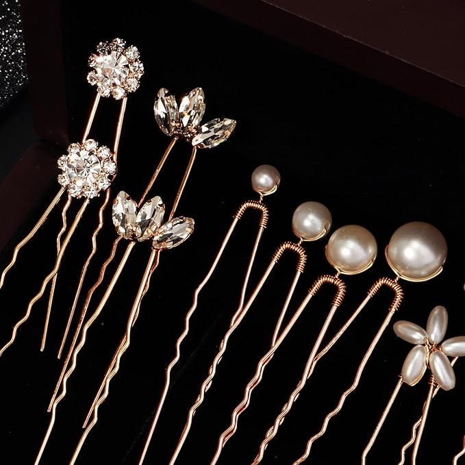 14 Pieces Bride Hair Pins Rhinestones Gold Hair Accessories for Women Crystal Wedding Hairpiece for Bridesmaids