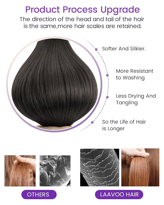 LaaVoo Tape in Hair Extensions Mocha Brown Hair Extensions Tape in Human Hair Invisible Tape on Extension Long Straight Hair 24inch 50g 20pcs