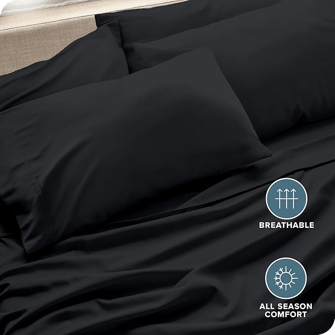 Bare Home 4 Pillowcases - Premium 1800 Ultra-Soft Collection - Bulk Pack - Double Brushed - Hypoallergenic - Wrinkle Resistant - Easy Care (King - 4 Pack, Black)