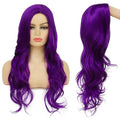 Baruisi Long Curly Wavy Purple Wigs for Women Side Part Natural Looking Cosplay Synthetic Heat Resistant Replacement Wig