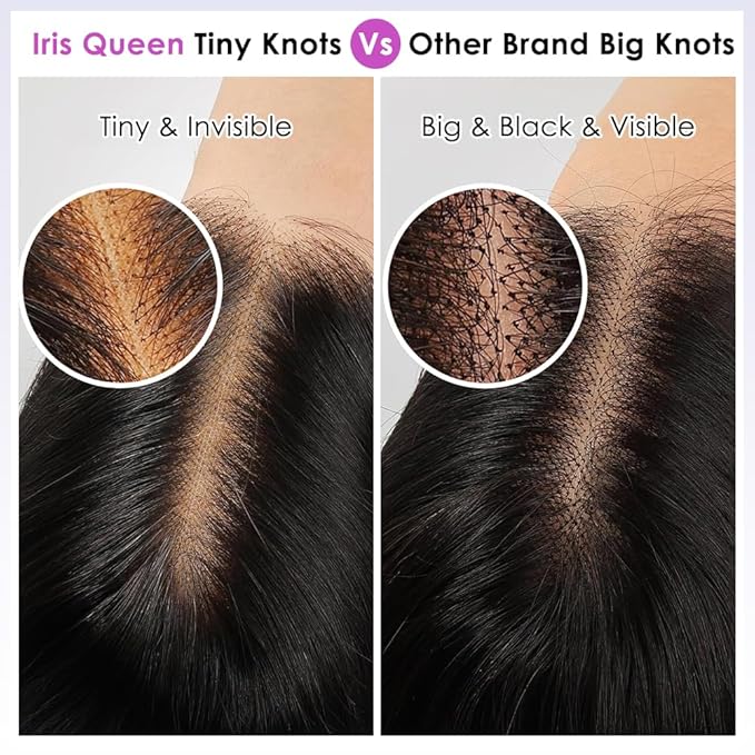 Iris Queen 12A 220 Density 13x4 HD Lace Front Wigs Human Hair Pre Plucked Straight Virgin Human Hair Transparent Lace Frontal Wig for Black Women Natural Black Color(24 inch)