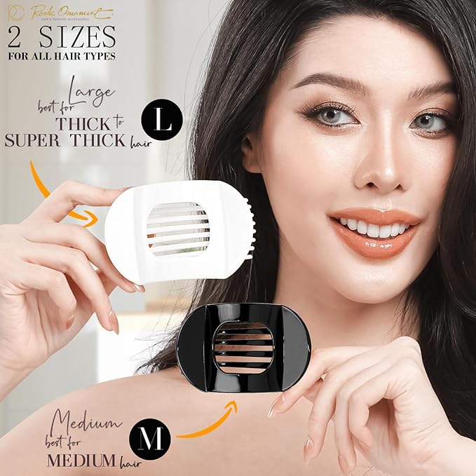 RC ROCHE 6 Pcs Flat Claw Hair Clips for Women Thick Hair French Round Duckbill Square Secure Strong Hold Grip Clamps Barrettes Curved No Slip No Crease Styling Cute Extra Jumbo XL, Large Black & White