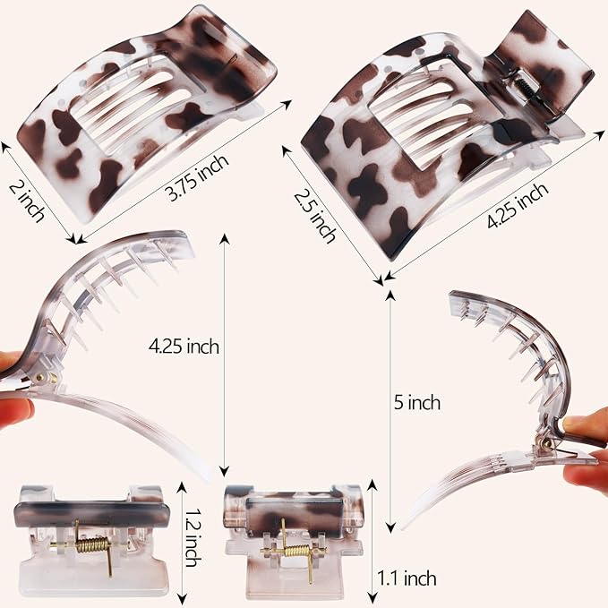 Velscrun Flat Hair Clips for Women Girls, 2 Styles 8 Pcs Lay Flat Claw Clips, Strong Hold French Duck Billed Large Side Hair Jaw Clip for All Hair Types, Non Slip Grip for Daily Styling Tortoise