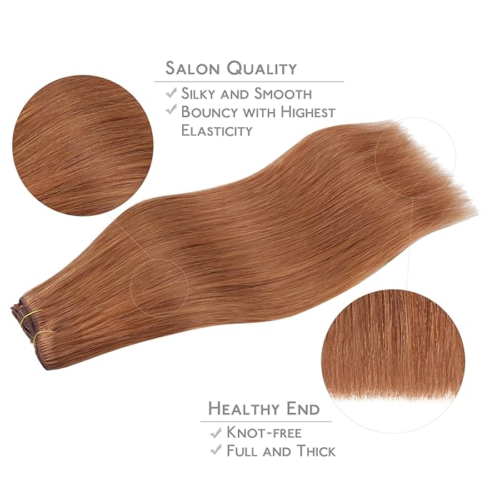 WENNALIFE Clip in Hair Extensions, 150g 14 Inch 9pcs Cinnamon Terra Copper Remy Hair Thicker Double Weft Extensiones De Cabello Humano Con Clip Ins Straight Full Volume