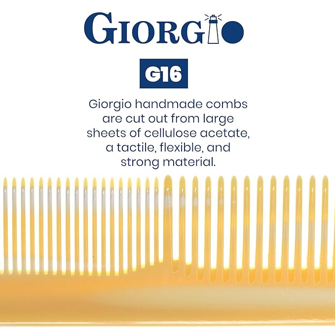 Giorgio G16 Fine Tooth and Wide Tooth Detangler Comb - Hair Comb for Men and for Women - Ideal as a Hair Styling Barber Comb and Detangler - Saw Cut and Handmade (Ivory)