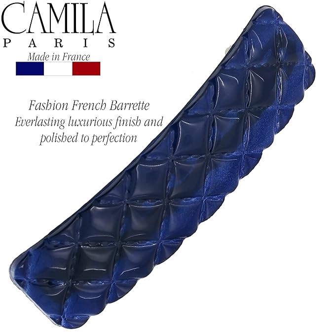Camila Paris CP3250 French Hair Barrette Clip for Girls, Blue Shell, Rubberized Metal Closure Strong Hold Grip Hair Clips for Women, No Slip Durable Styling Girls Hair Accessories, Made in France