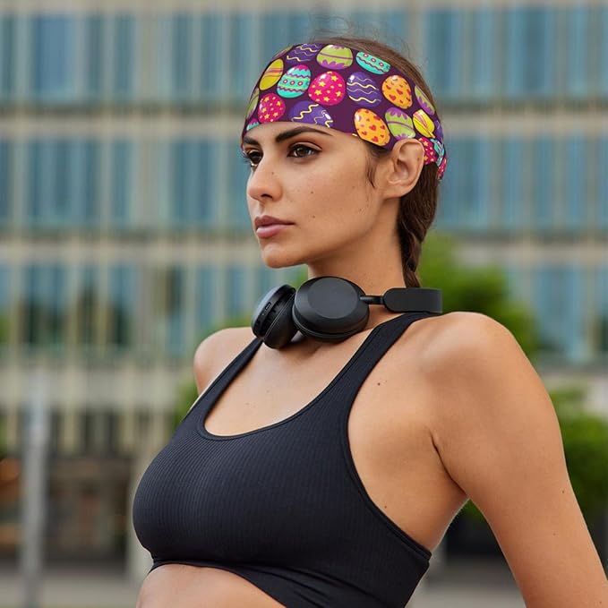 Easter Bunny & Eggs Style Sports Headband for Men Women Moisture Wicking Sweatband for Basketball, Running, Gym